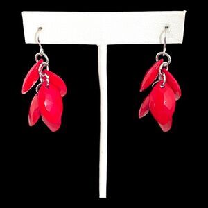 New Red Earrings Faceted Red Beads Silver Tone - 13M